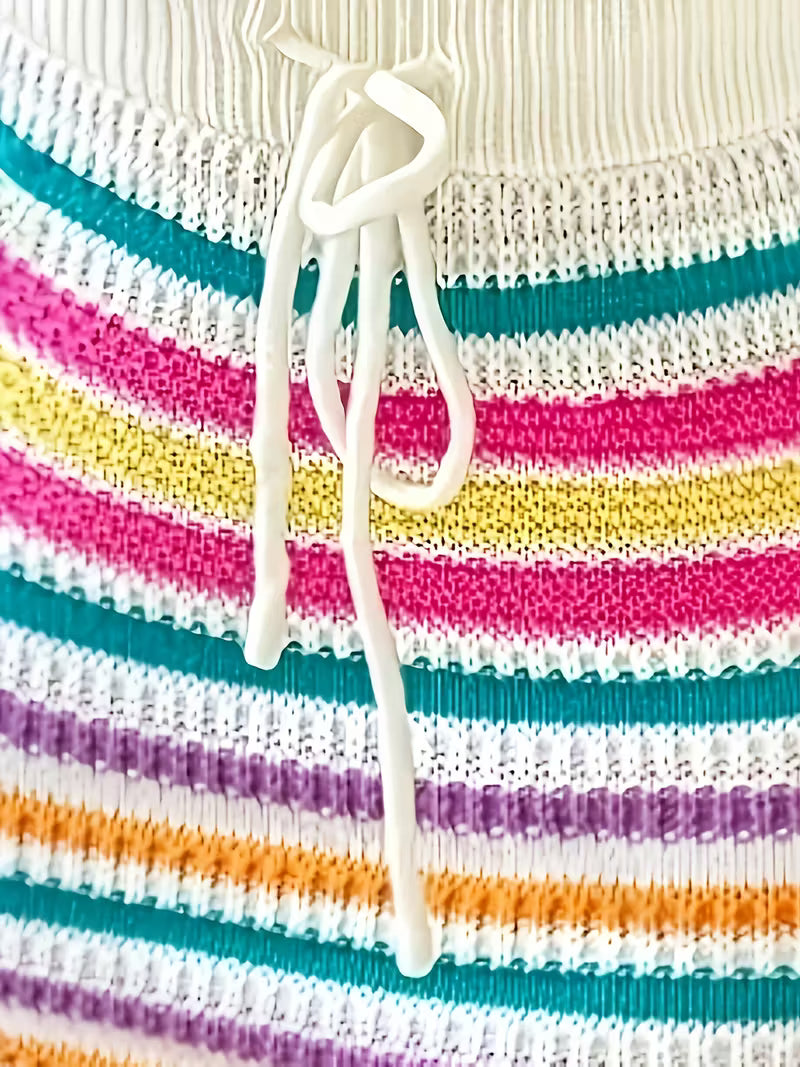 Ensemble crochet multicolore à rayures – Haut dos nu & jupe tendance estivale