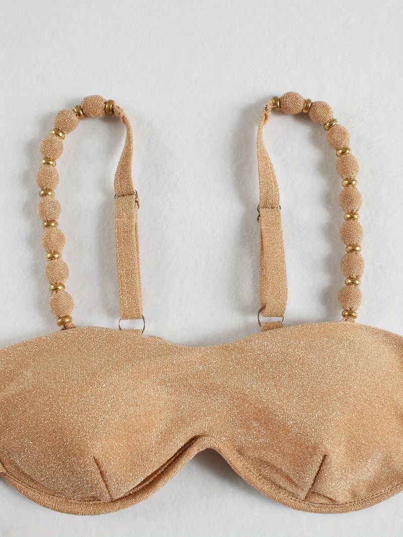 Ensemble 3 Pièces Femme Kaki – Bikini & Jupe Fendue Chic pour Vacances à la Plage